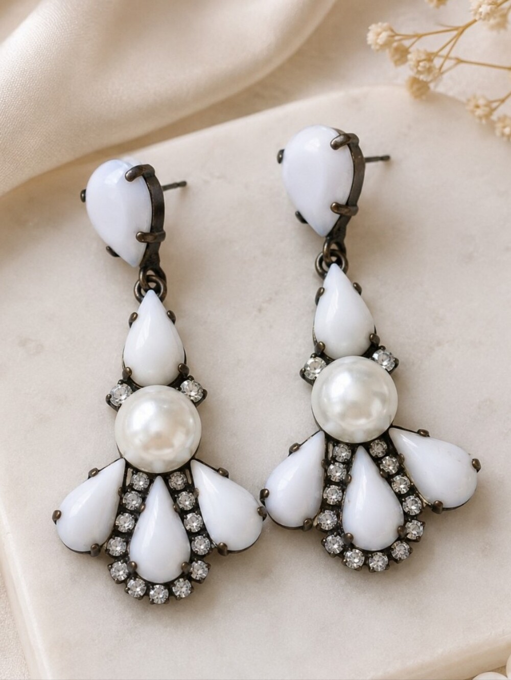 Elegant White Teardrop Statement Earrings